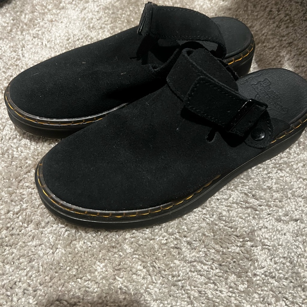 Dr. Martens Women's Carlson Suede Slingback Mules in black.